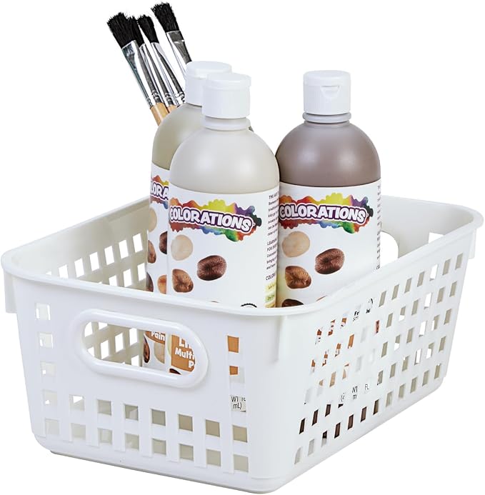 Really Good Stuff Medium Plastic Book Baskets, 11" x 7.5" x 4.5", 6-Pack | White, Versatile Storage Solution for Classroom, Home & Office, Storage, Multi-Purpose - Image 3