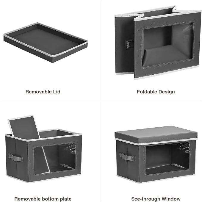 Stackable Storage Bins with Lids - Medium Storage Box with Lids, Foldable Closet Boxes for Organizing, Wardrobe Clothes Organizer with Window, Cubes Bins for Living Room, 4 Pack, Dark Grey - Image 7