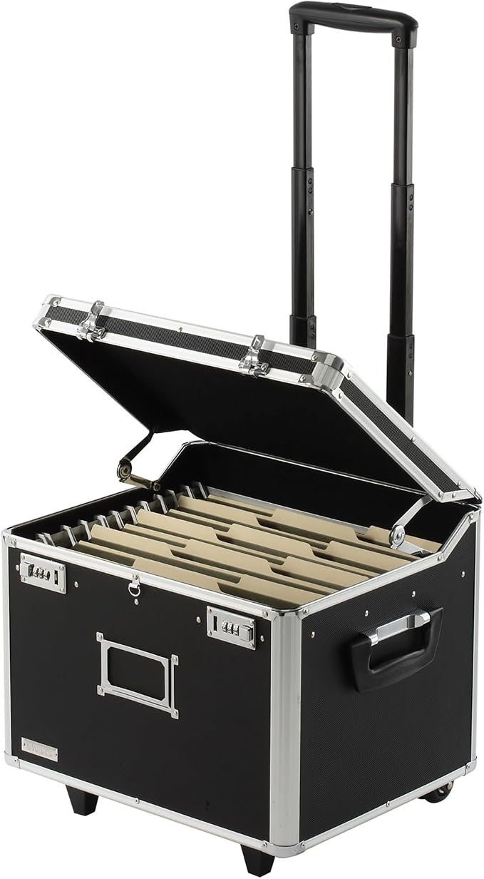 Vaultz Portable File Box with Handle - Dual Lock File Boxes with Lids, Letter & Legal-Size Hanging Folders, Laptop Sleeve - HIPAA Compliant Portable Safe Storage Box, 14.5" x 17.5" x 15.5" | Fits letter and legal hanging folders, includes a laptop slee... by Vaultz