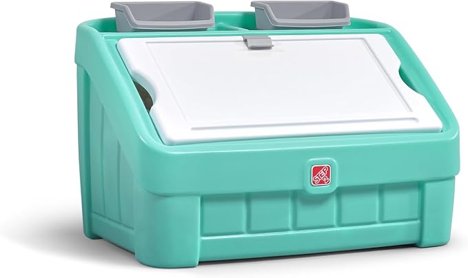 Step2 2-in-1 Toy Box & Art Lid, Kids Toy Storage Bin & Organizer, Easel & Chest in One, Made of Durable Plastic, For Toddlers 2+ Years Old, Mint by Step2