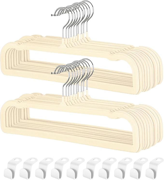 Pants Hangers Non Slip - 20 Pack Velvet Hangers for Closet - Thin Space Saving Clothes Hanger - Strong, Durable, Perchas Terciopelo with 360° Rotatable Hook for Jean, Tank Top, Bra, Shorts (Beige) by VSVstoage