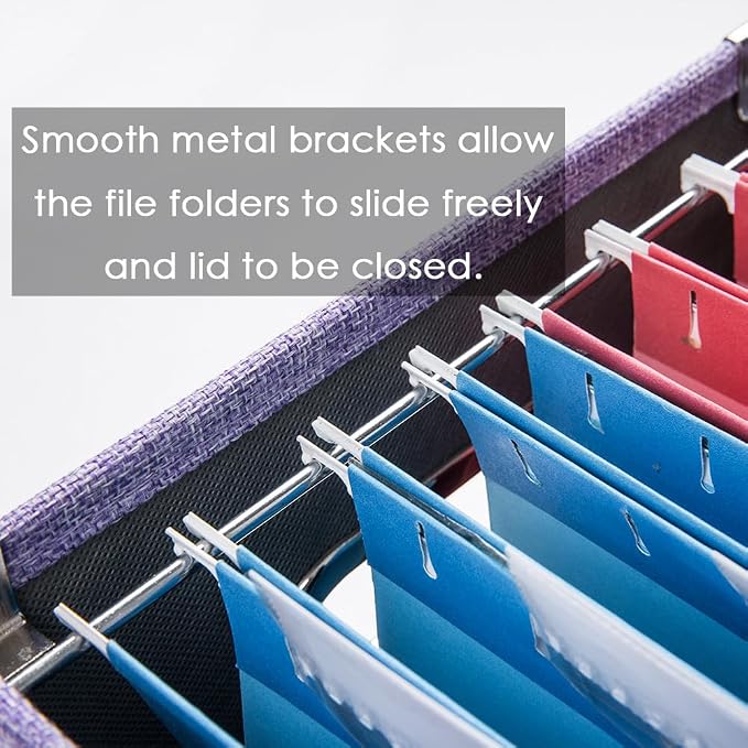 File Organizer Box - Set of 4 Collapsible Decorative Linen Filing Storage Hanging File Folders with Lids Office Cabinet Letter/Legal Size Purple 17.1x14x11.1 inch - Image 5