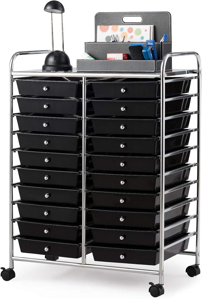 Giantex 20 Drawer Rolling Storage Cart Tools Scrapbook Paper Office School Organizer (25 x 15 x 35 Inch, Black) by Giantex