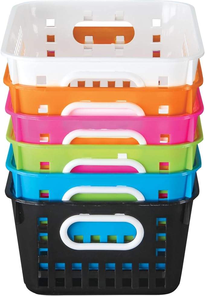 Really Good Stuff Medium Plastic Book Baskets, 11" by 7.5" by 4.5", 6-Pack | Neon Group Colors, Versatile Storage Solution for Classroom, Home, & Office - Image 5