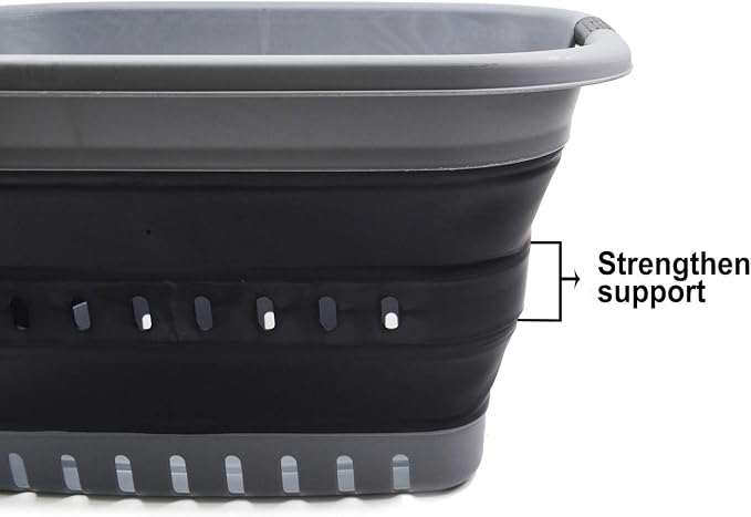 SAMMART 37L (9.77 gallon) Collapsible Plastic Laundry Basket - Foldable Pop Up Storage Container/Organizer - Portable Washing Tub - Space Saving Hamper/Basket (2, Grey/Black) - Image 4