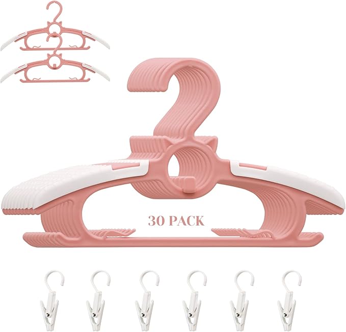 Baby Nursery Closet Hangers,30Pack Space Saving Kids Hanger Pink, | Non-Slip Toddler Clothes Hangers,11-14" Adjustable Plastic Infant Hangers for Girl Boy Toddler Kids Child. by Gencuoir