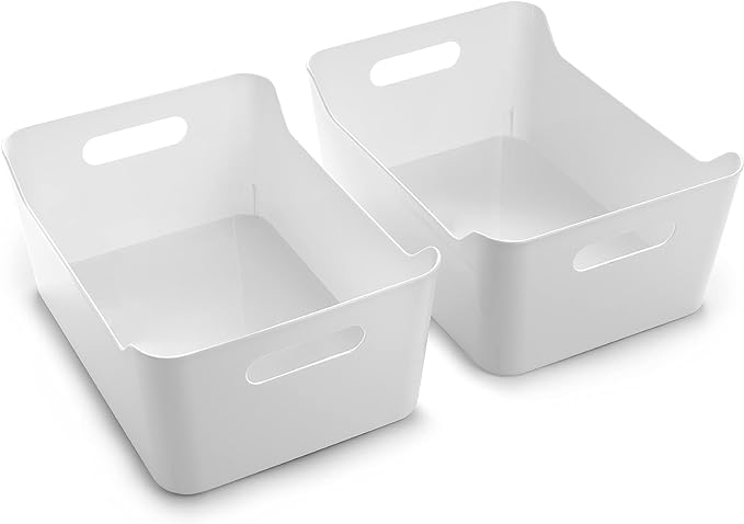BINO Plastic Storage Bins - Small 2 Pack, White - THE SOHO COLLECTION - Pantry Organizers and Fridge Organizer by BINO