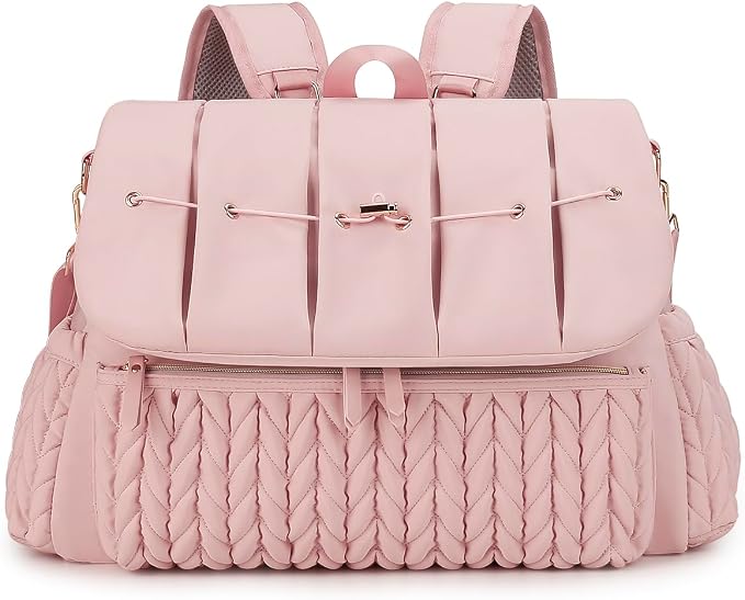 Lmbabter Diaper Bag Backpack Messenger Bag Travel Backpack Maternity Bags Stylish Baby Bag with Changing Pad for Mom (Pink) by Lmbabter