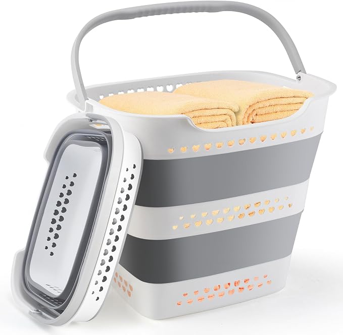 Collapsible Laundry Basket 42L Foldable Pop-Up Clothes Hamper for Dorm | Plastic Pop Up Laundry Hamper with Handle Saving Portable Dirty Clothes Basket Organizer Container for Washing & Storage by ALYSTER