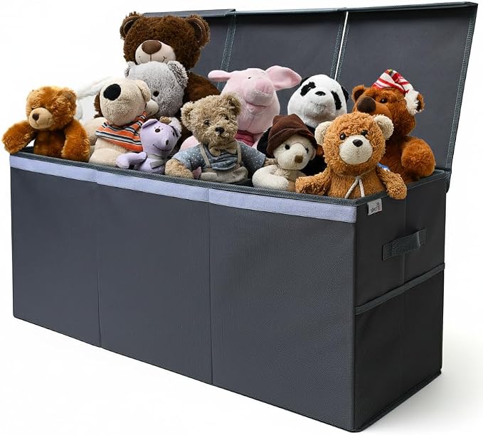 SoftOwl Extra Large Toy Storage Organizer with Lid - Sturdy, Collapsible Toy Chest Storage Box Design - Toys Bin with Dividers for Kids, Nursery, Bedroom, Playroom 37"x16"x14" by SoftOwl