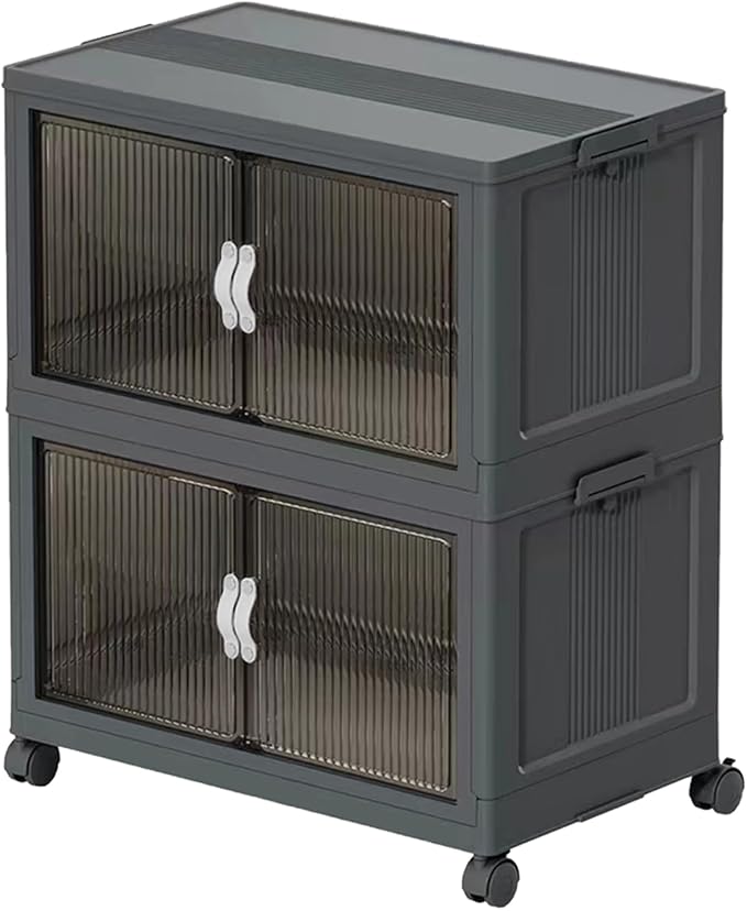 Collapsible Storage Bins with Lids Dark Grey Stackable | Plastic Organizers, For Clothes, Decor, Craft Supplies & Home Storage by Unknown