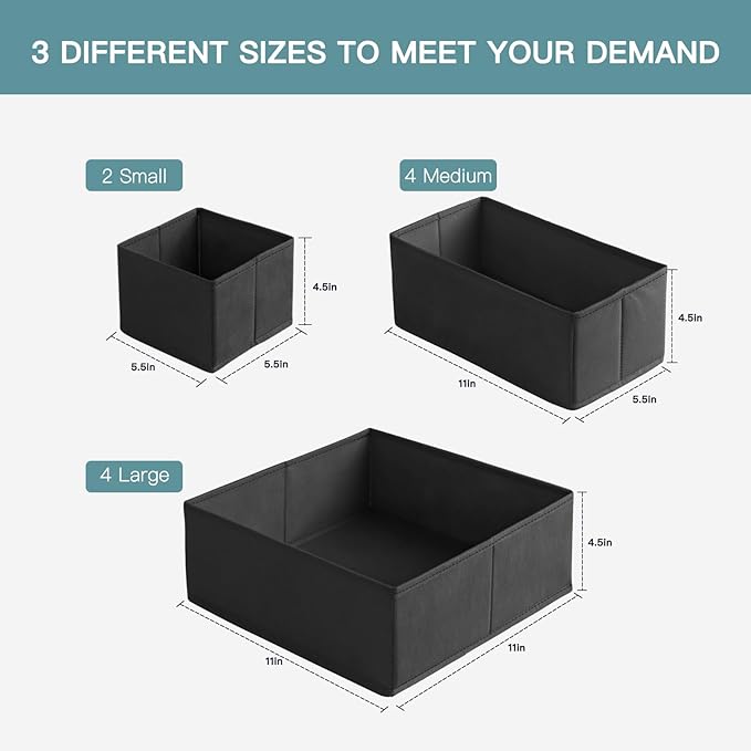 Drawer Organizer Clothes, 10 Pack Dresser Organizer for Baby Clothes, Underwear, Sock- Foldable Closet Organization and Storage Dividers Bins for Nursery, Bedroom (Black) - Image 2