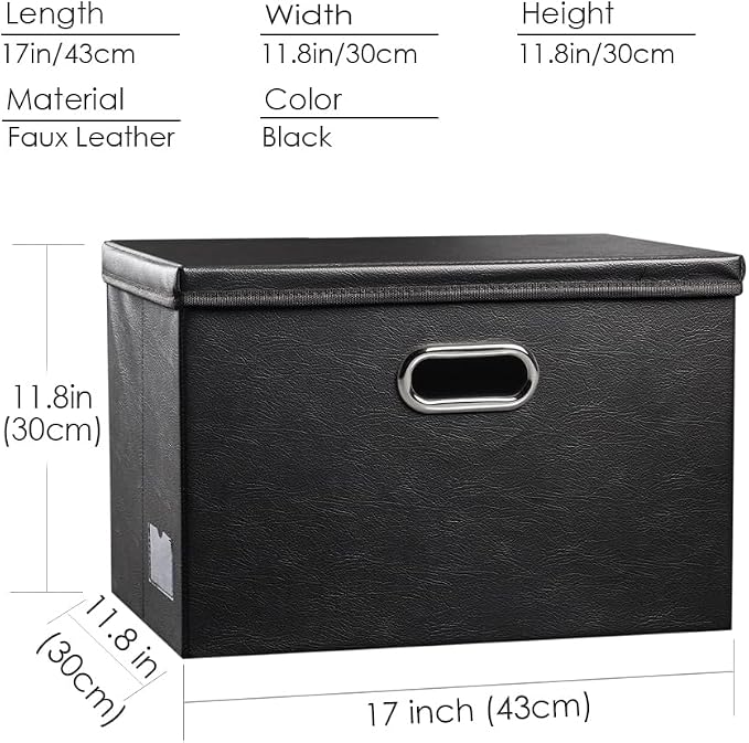 Large Collapsible Storage Bin with Lid [1-Pack] Leather Fabric Foldable Storage Box Organizer Containes Basket Cube with Cover for Home Bedroom Closet Office Nursery Black (17.7x11.8x11.8) - Image 6