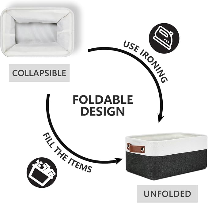 DULLEMELO Small Storage Baskets 6 Pack, Fabric Collapsible Gift Storage Baskets for Shelves, Closets, Nursery, Home, Office Organizing,Small Canvas Linen Rectangular Storage Bins (White&Black) - Image 6
