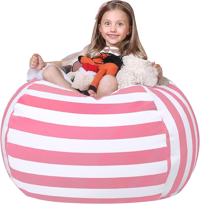 WEKAPO Stuffed Animal Storage Bean Bag Chair Cover for Kids | Stuffable Zipper Beanbag for Organizing Children Plush Toys Large Premium Cotton Canvas (Pink, XX-Large) by Wekapo