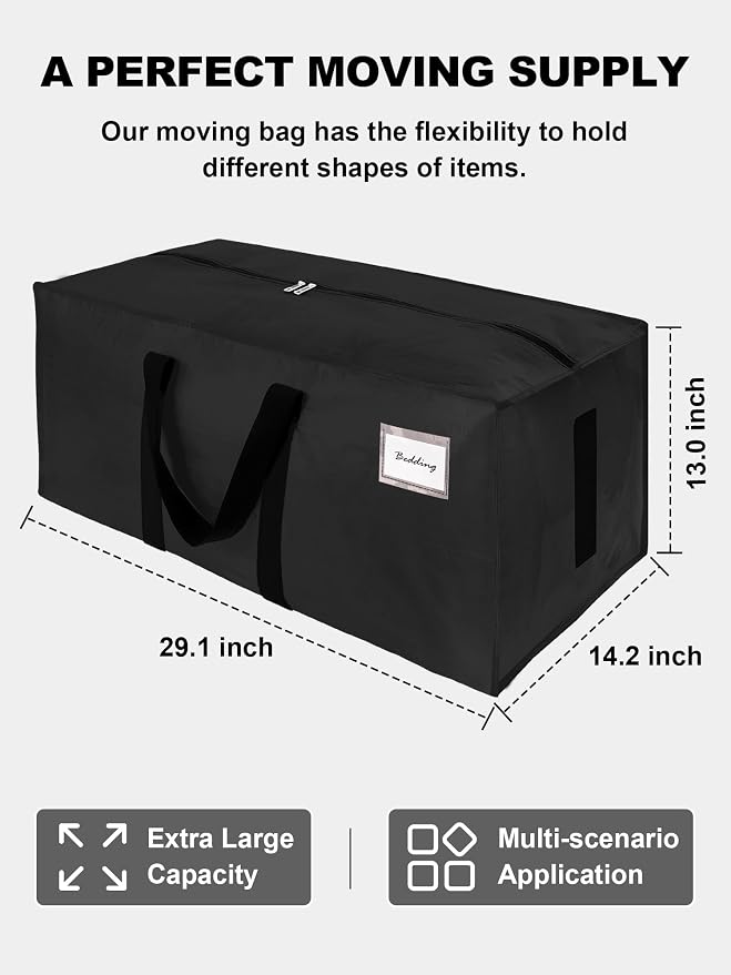 HOMESURE Supports 200lbs Heavy Duty Moving Bags - Strong Zipper & Wrap-Around Handles - Water-Resistant Storage Totes, Durable Alternative to Moving Boxes - 40 Pack - Black - Image 5