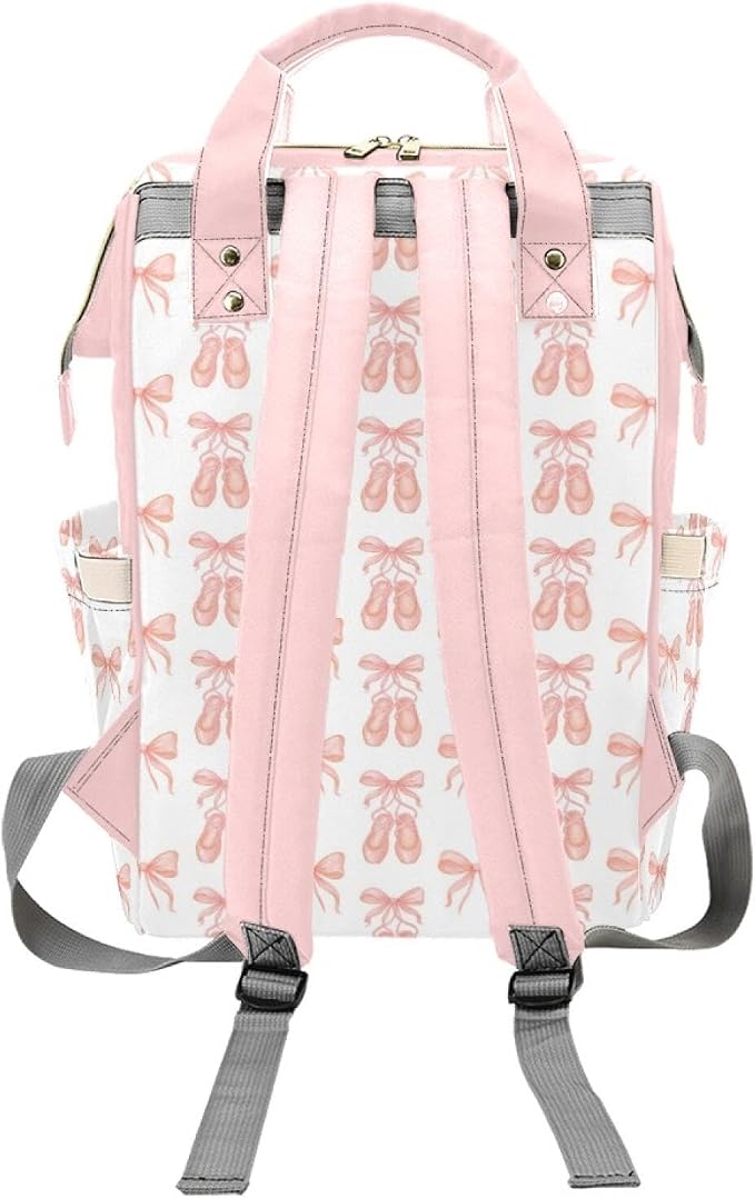 Personalized Pink Bow Diaper Bag Backpack with Custom Name – Waterproof Multi-Pocket Baby Nappy Bag for Moms and Dads – Large Capacity Travel Backpack & Shower Gift for Baby - Image 4