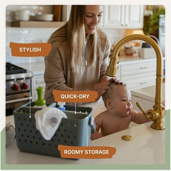 Parker Baby Co. Quick-Dry Bath Caddy Organizer with Handle - Smoke, Large | BPA-free, food-grade shower caddy & bath organizer that stores toys and bath supplies in a sturdy, easy-carry handle design - Image 3