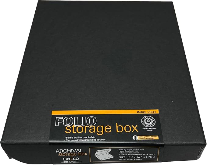 Lineco Clamshell Archival Storage Box, 11x14x1.75 Inch, Black | Acid-Free with Metal Edge Boxboard, Organize and Store Photos Documents Cards Negatives Magazine Prints Family Records DIY by Lineco
