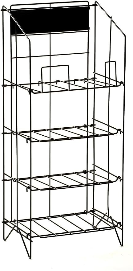 Displays2go Wire Newspaper Stand, Black, 4 Shelves | Free-Standing, Adjustable-Height Pockets, with Nameplate, NRWREGONE by Displays2go
