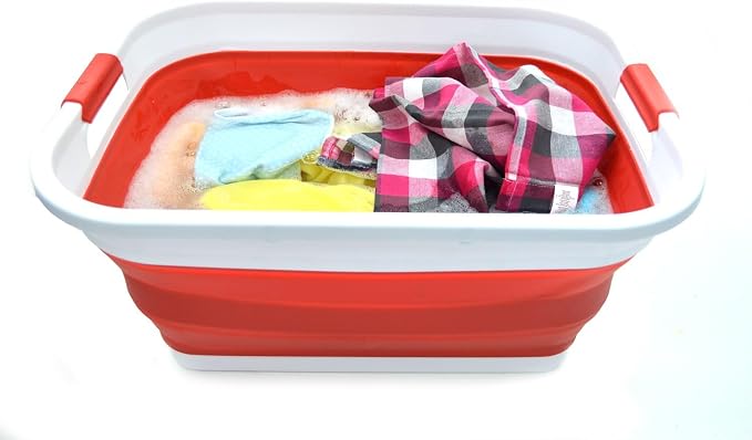 SAMMART Set of 2-41L(10.8 gallon) Collapsible Plastic Laundry Basket-Pop Up Storage Container-Portable Washing Tub-Space Saving Hamper/Basket, Water capacity:32L(8.4 gallon) (2 Rectangular, Red) - Image 3