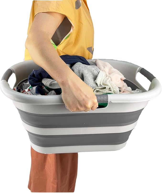 SAMMART 30L (7.9 gallon) Collapsible Plastic Laundry Basket - Foldable Pop Up Storage Container/Organizer - Portable Washing Tub - Space Saving Hamper/Basket (Grey/Deep Grey (Set of 2)) - Image 5