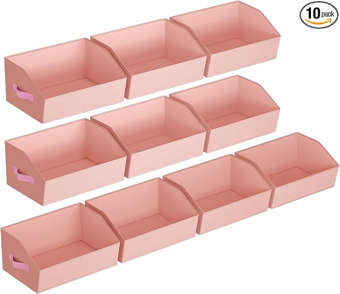 Closet Baskets for Shelves Trapezoid - Decorative Storage Baskets with Handle, Closet Bins for Organization, Shelf Storage Bins for Clothes, Books, Home, Office, 10 Pack, Pink by Homsorout