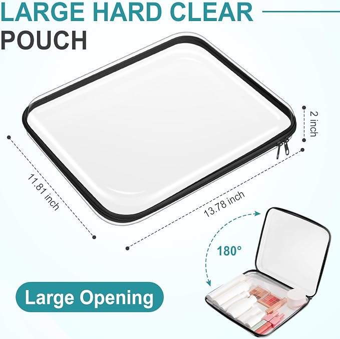 Sanwuta 6 Clear Hard Zipper Case,Black,13.78 X 11.81 X 2 Inch | Pencil Case Pouches ,Makeup Bag,Plastic Toiletry Diaper Bag ,Travel Toy Storage,Waterproof Organizer Bins - Image 2