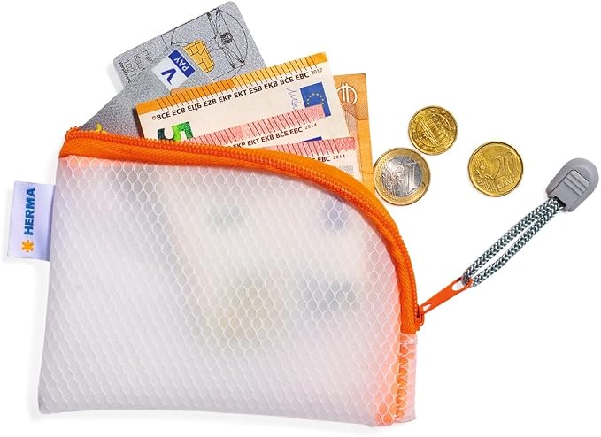 HERMA 20253 Zip Pocket Travel Case A7 Transparent Orange, Small Lockable Transparent Pocket with Zip, Toiletry Bag for Mobile Phone, Charging Cable, Cosmetics, Pens, Keys - Image 6