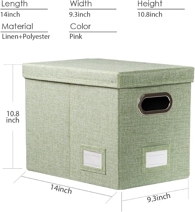 File Organizer Box - Set of 1 Collapsible Decorative Linen Filing Storage Hanging File Folders with Lids Office Cabinet Letter Size Green (14x9.3x10.8 inch) - Image 7