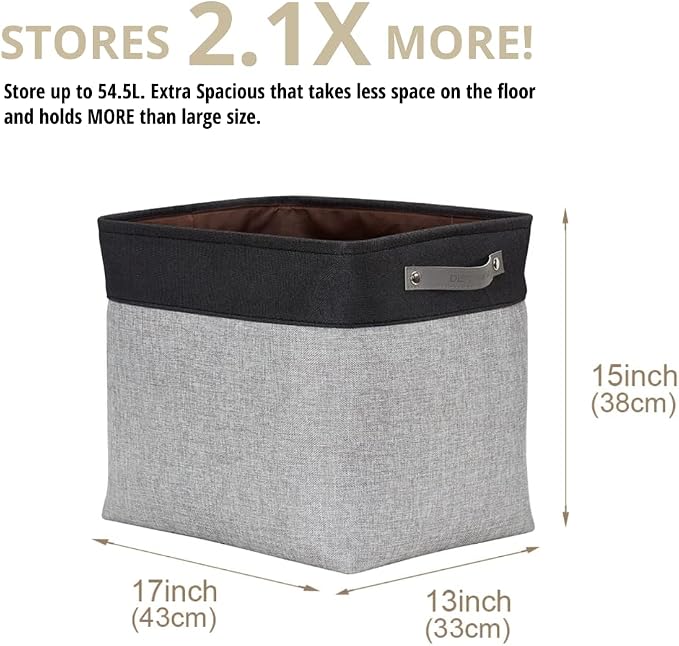 DECOMOMO Extra Large Storage Baskets, 54.5L Fabric Storage Bins 3 Pack | XXXL Storage Baskets for Shelves, Linen Closet Organizers (Grey & Black, 17" x 13" x 15") - Image 4