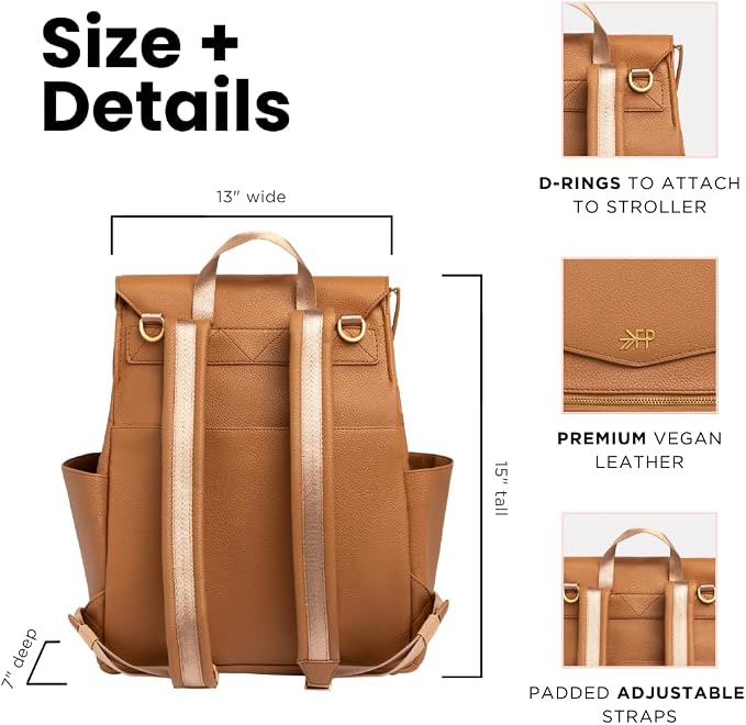 Freshly Picked Classic Diaper Bag II Backpack – Premium Vegan Leather, Large Capacity Baby Bag with Changing Pad, Stylish & Functional for Moms & Dads, Butterscotch - Image 4