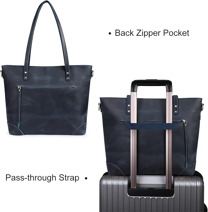 S-ZONE Vintage Genuine Leather Shoulder Bag Work Totes for Women Large | Top Grain Leather, Purse Handbag, Fits Laptop Documents, Luggage Sleeve, Multi Pockets, Work Travel Everyday - Image 3