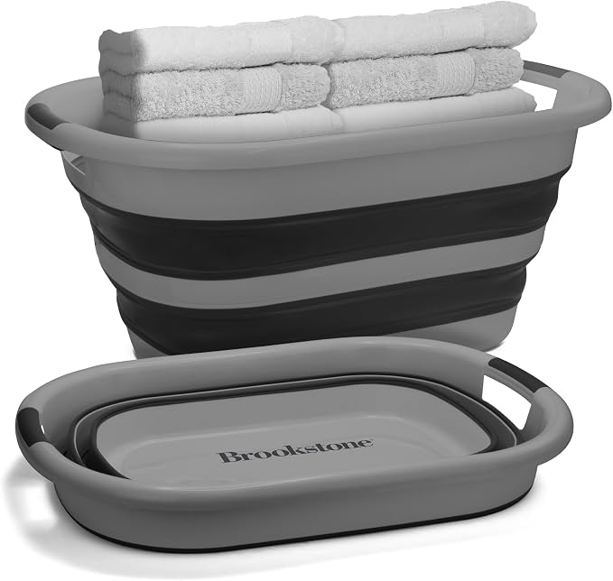 BROOKSTONE 11 GALLON XL 24" Collapsible Laundry Basket & Clothes Hamper, Comfort Non-Slip Handles, Modern Laundry Hamper with Space Saving Design, Portable Pop-Up Hamper, BPA FREE, Grey/Black, 1 Pack by Unknown