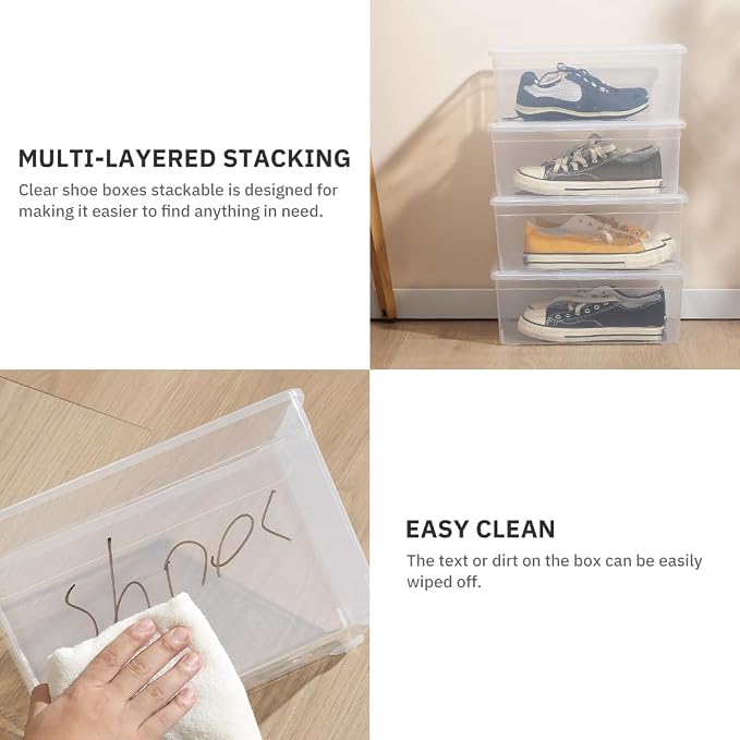 10 Pack Shoe Storage Box Clear Plastic Stackable Storage Containers | Shoe Storage Box,Stackable,Widely Used,See Through,Easy to Clean,Durable,Clear,Handle - Image 3