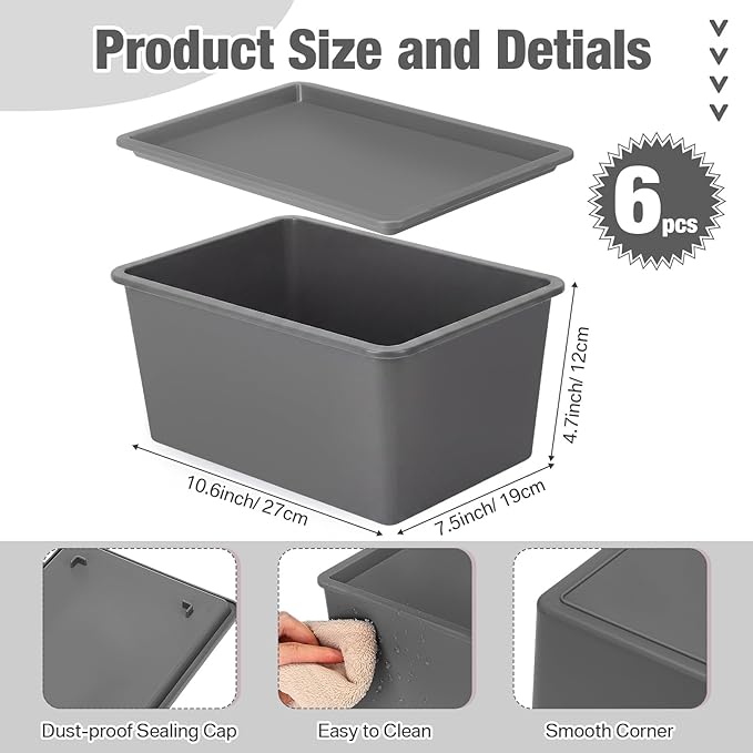 6 Pcs Small Plastic Storage Bins with Lids,Gray - Image 2