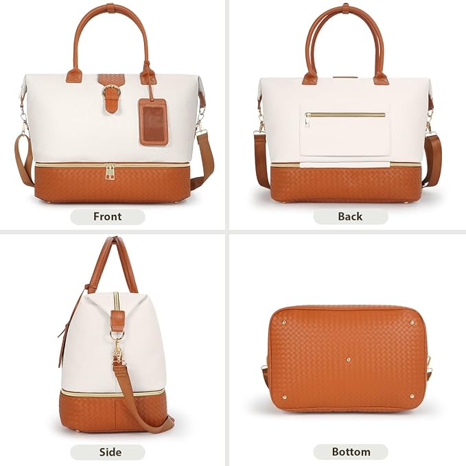 Leather Weekender Bags for Women, Travel Duffel Bag PU Overnight Bag Carry On Tote Bag with Shoe Compartment Wet Pocket - Image 8