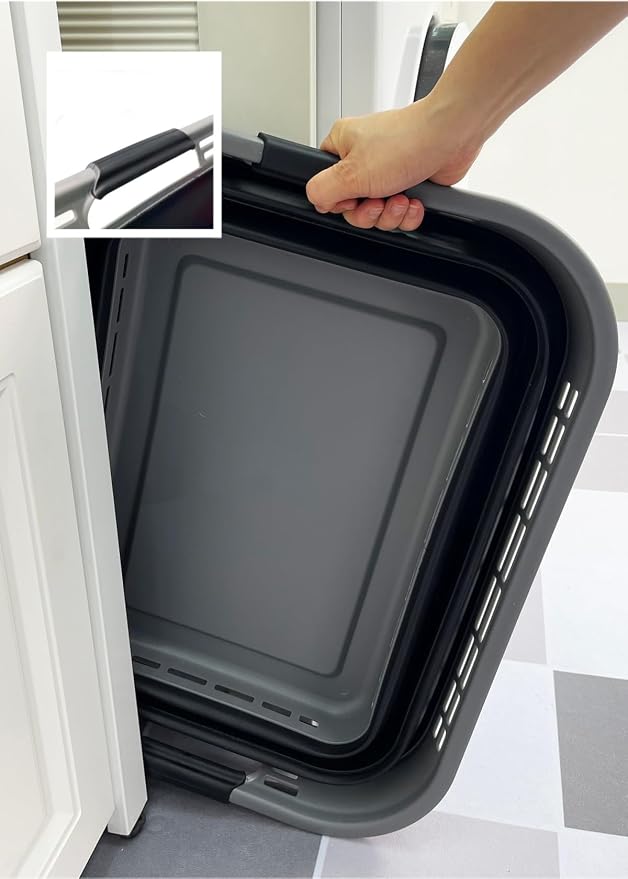 SAMMART 42L (11 Gallons) Collapsible Plastic Laundry Basket - Foldable Pop Up Storage Container/Organizer - Portable Washing Tub - Space Saving Hamper/Basket [BPA Free] (Grey/Black (Set of 2)) - Image 8