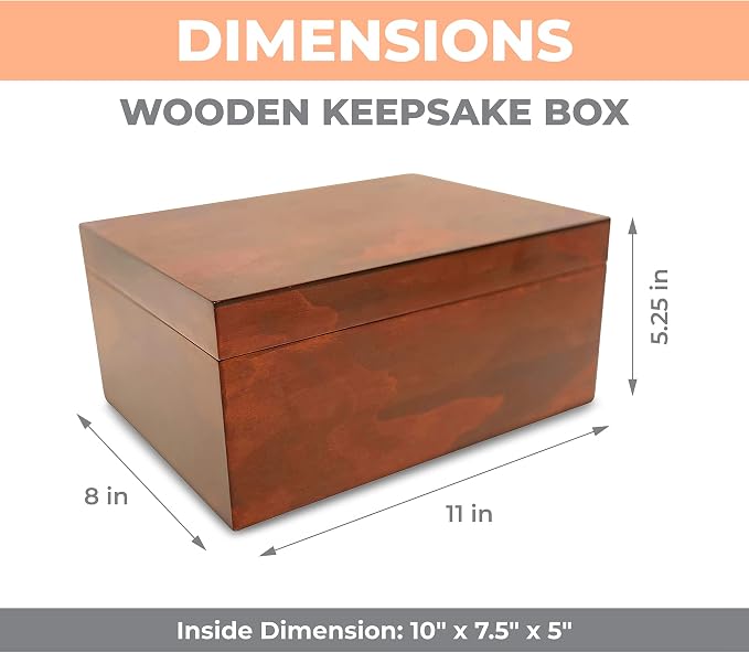 Blake & Lake Large Box with Hinged Lid - Wood Storage Box with Lid - Wooden Keepsake Decorative boxes with lids (Dark Oak) - Image 2
