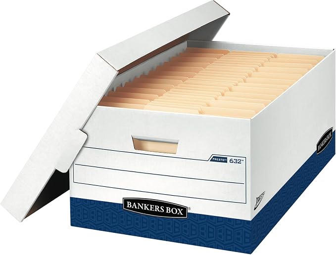 Bankers Box 12-Pack Presto Heavy Duty File Storage Boxes with Lids, Presto Assembly, 24 Inch Legal, (0063201) by BankersBox