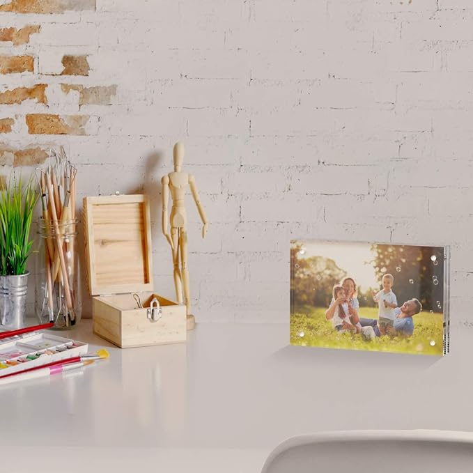 AITEE 4x6 Acrylic Picture Frames 6 Pack, Clear Picture Frames，20% Thicker | Freestanding Double Sided Magnetic Acrylic Lucite Frameless Transparent Square Frame Block Gift for Desktop Display - Image 6