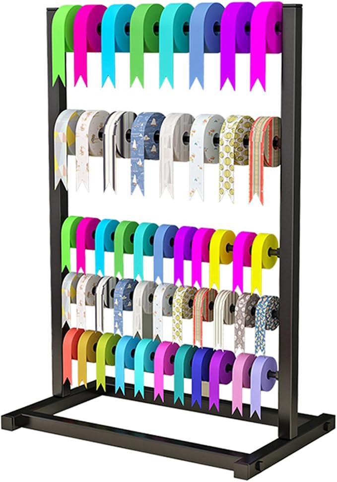 5 Tier Metal Ribbon Organizer Rack for Craft Cake Ribbon Flower Display | Large Capacity Ribbon Stand Organizer, Display Rack Storage Shelf for Gift Wrapping Paper, Silk, Masking Tape by BIFCIOFHBrandFlagship