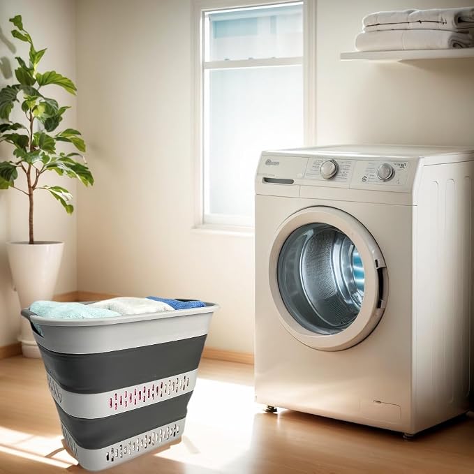 SAMMART 40L (10.5 Gallon) Collapsible Plastic Laundry Basket - Foldable Pop Up Storage Container/Organizer - Portable Laundry Hamper - Space Saving (2, Grey) - Image 4