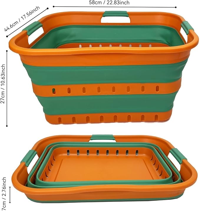 SAMMART 42L (11 gallons) Set of 2 Plastic Foldable Storage Basket/Container - Collapsible, Space Saving and Portable Laundry Hamper, Ideal for Home, Travel, Dorm (2, Autumn Leaf/Forest Green) - Image 3