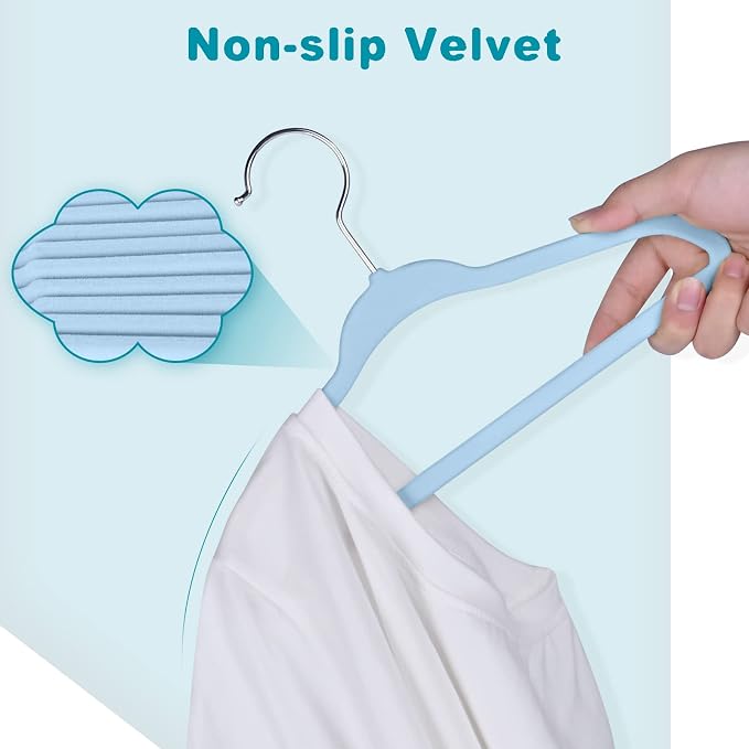 BAGAIL 50 Pack Kids Velvet Hangers 14” Inch Children's Clothes Hangers Non-Slip Baby Hangers for Infant/Toddler (Babyblue) - Image 4
