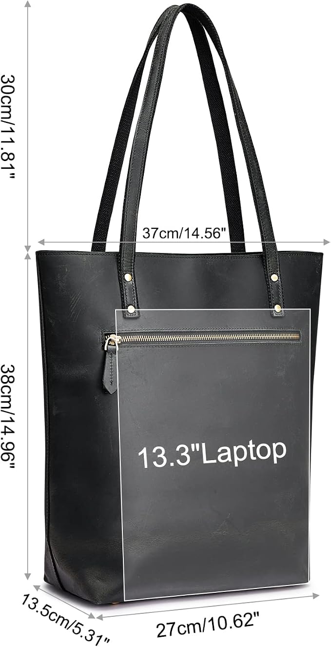 S-ZONE Leather Tote Bag for Women Work Handbag with Luggage Sleeve | Top Grain Genuine Leather, Padded Laptop Compartment, Multi Pockets, Large Retro Purse, Travel Everyday - Image 5
