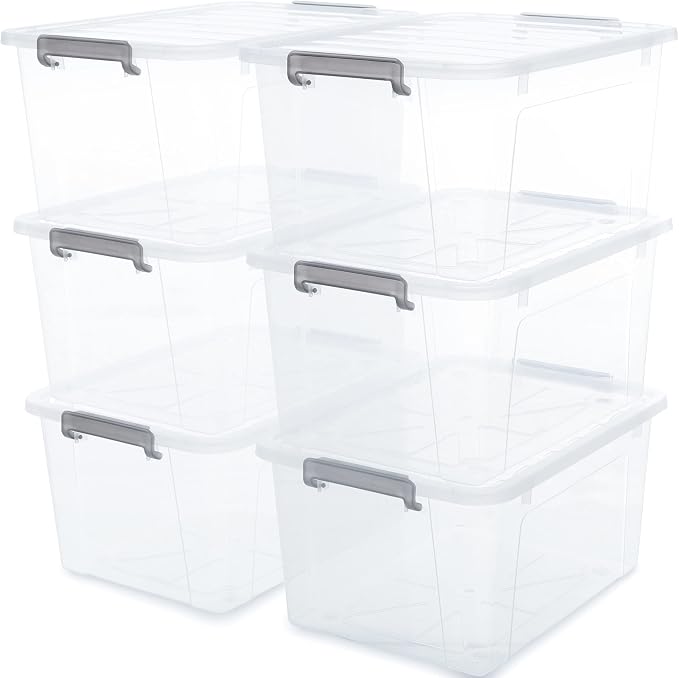 Citylife 6 Packs 44.4 QT Plastic Storage Bins with Lids Large Stackable Storage Containers for Organizing Clear Storage Box for Garage, Closet, Kitchen by CITYLIFEHomeOrganization