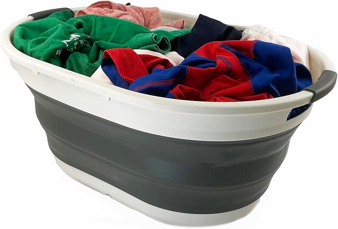 SAMMART 39L (10.3 gallons) Collapsible Plastic Laundry Basket - Foldable Washing Tub - Easy Storage & Pop Up Saving (Grey/Washed Black) - Image 5
