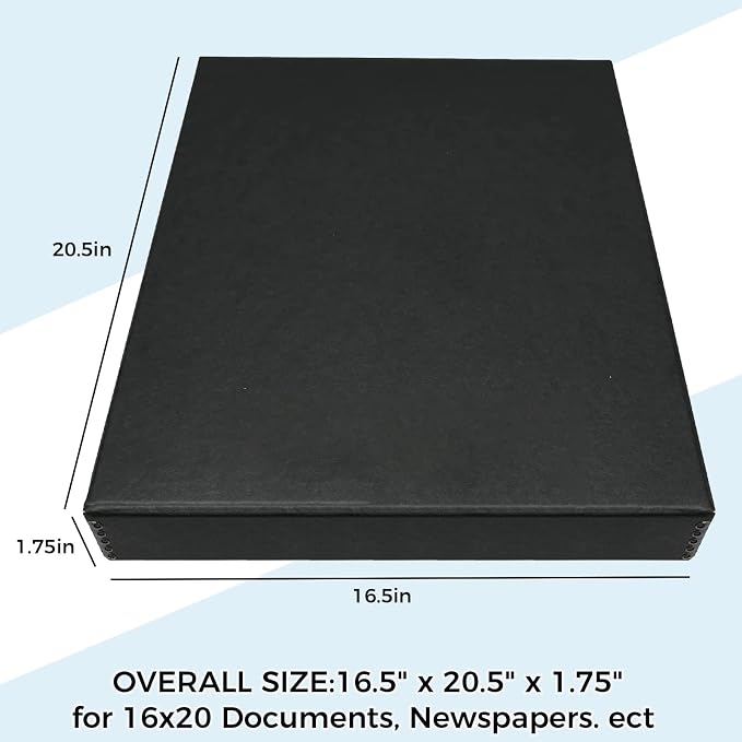 Golden State Art, Clamshell Archival Folio Storage Box 16x20 Inch, Black | Acid-Free Photo Box with Metal Edge Corner, Preserve And Store Paper Documents Cards Prints Arts and Crafts DIY Projects - Image 2