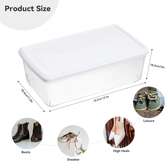 novelinks 8 Pack 6QT Plastic Storage Bins with Lids, Shoe Boxes (White) | Clear Shoe Storage Boxes, Shoe Boxes Clear Plastic Stackable, Shoe Bins, Shoe Containers, Craft Organizers and Storage - Image 2